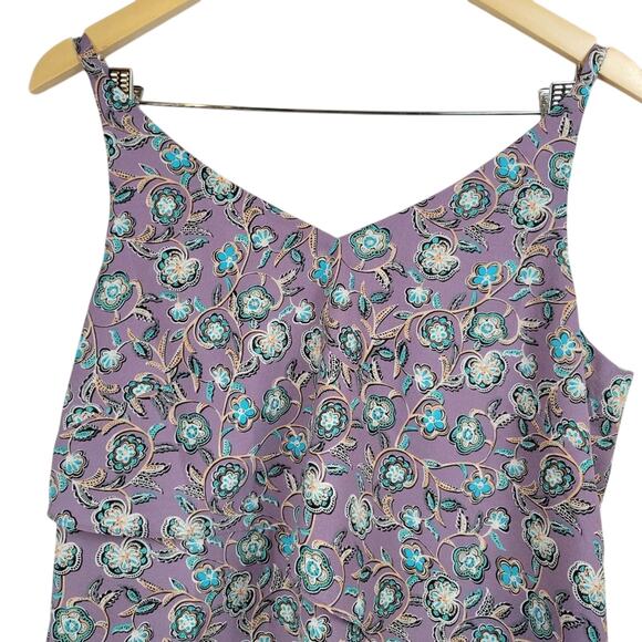 Cabi Purple Floral Ruffle V Neck Sleeveless Tank Top Women's Size S Style 3453 - Picture 3 of 8